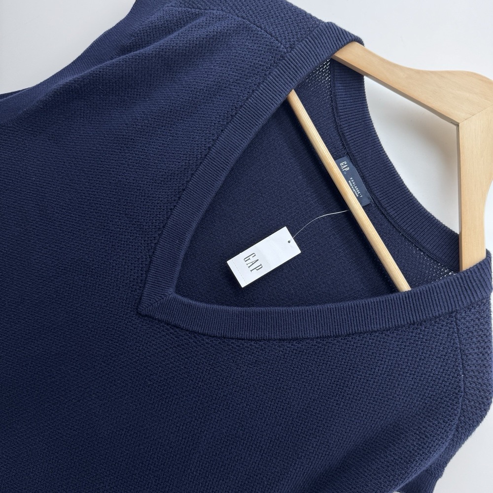 Gap Sweater Vest Mens 3XLT Navy Blue Cotton Knit V Neck Big Tall Layering NEW